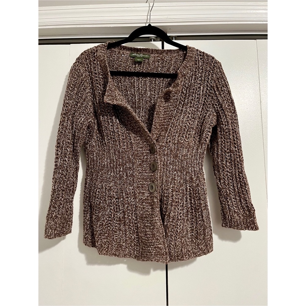 Eddie Bauer Women’s Button Up Brown and Cream Medium Cardigan
